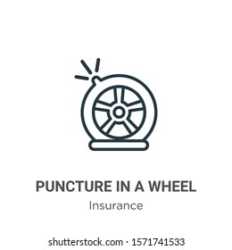 Puncture in a wheel outline vector icon. Thin line black puncture in a wheel icon, flat vector simple element illustration from editable insurance concept isolated on white background