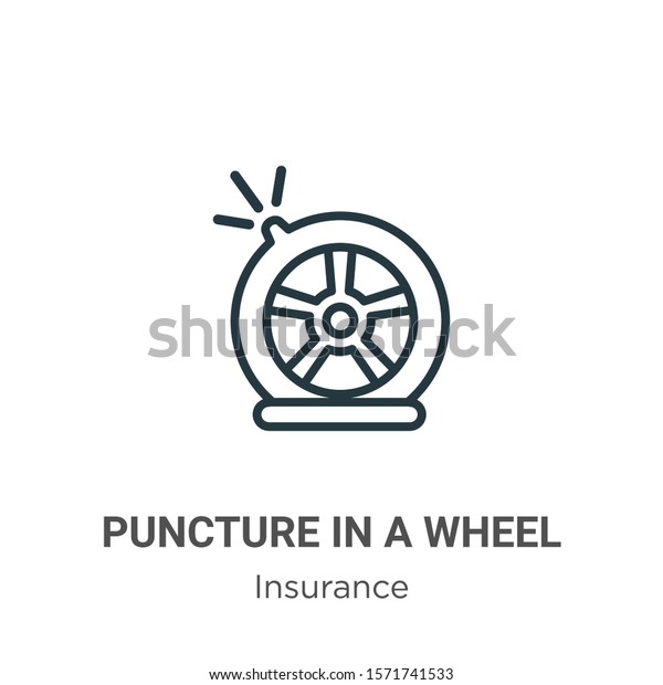 Puncture\
in a wheel outline vector icon. Thin line black puncture in a wheel\
icon, flat vector simple element illustration from editable\
insurance concept isolated on white\
background
