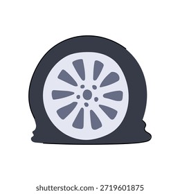 Punktiertes Autorad, das einen flachen Reifen erfährt, was zu einer unerwarteten Fahrzeugstörung führt und dringende Straßenunterstützung oder einen Autoreparaturdienst auf der Fahrt erfordert