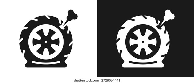 Punktiertes Reifensymbol Set Glyphe auf weißem und schwarzem Hintergrund