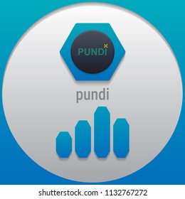 Pundi. Crypto currency sign emblem color with a bar graph. Use for logos, icon, print products, page, design web site and mobile app. Vector illustration.