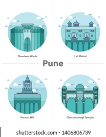 Pune City Flat Vector Icon Set