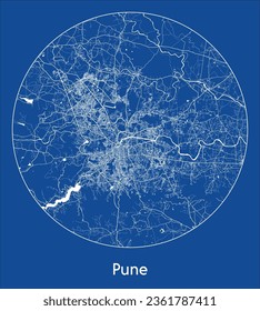 Pune India Asia City Map blue print round Circle vector ilustración