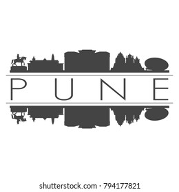 Pune India Asia Skyline Vector Art Mirror Silhouette Emblematic Buildings