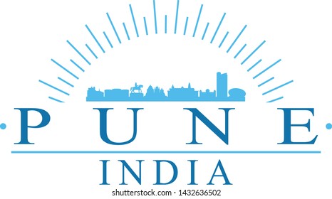 Pune India. Banner Design. City Skyline. Silhouette Vector. Famous Monuments.