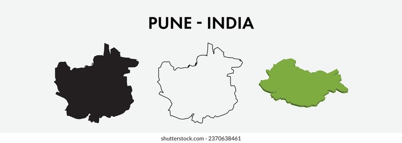 El mapa de la ciudad de Pune India estableció el diseño de la ilustración vectorial aislado en el fondo blanco. Concepto de viajes y geografía.