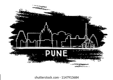 Pune India City Skyline Silhouette. Hand Drawn Sketch. Vector Illustration. Business Travel And Tourism Concept With Historic Architecture. Pune Cityscape With Landmarks.