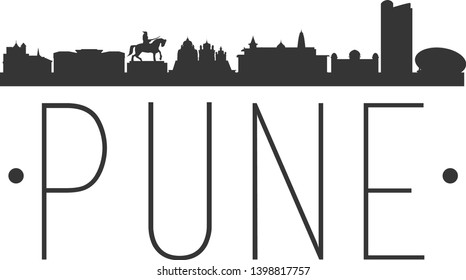 Pune India. Cielo urbano. Ciudad de Silhouette. Vector de diseño. Monumentos famosos.