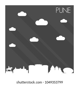 Pune India Skyline City Flat Silhouette Design Background Vector.