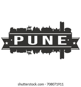 Pune India Skyline Silhouette City Vector Design Art Stencil.