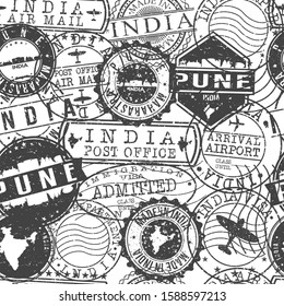 Pune India Stamps Background. City Stamp Vector Art. Postal Passport Travel. Design Set Pattern.