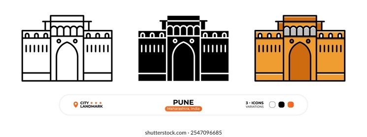 Icono de línea de Pune. Maharashtra India, silueta, símbolo de color, trazo editable.