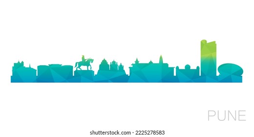 Pune, Maharashtra, India Baja Diseño de la Ciudad de las Imágenes Climáticas de Poly Skyline. Icono de horizonte gráfico de polígono geométrico. Símbolo de ilustración vectorial.