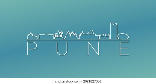 Pune, Maharashtra, India Skyline Linear Design. Ilustración de ciudad plana Ilustración de imágenes recorridas mínima. Icono del vector de desplazamiento degradado de fondo.