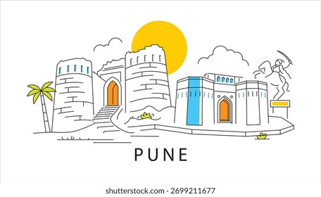 Pune Monuments Vector Illustration with Heritage Landmarks, Historical Architecture and City Culture Design
