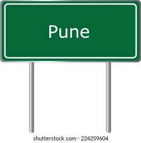 Pune road sign green vector illustration, road table