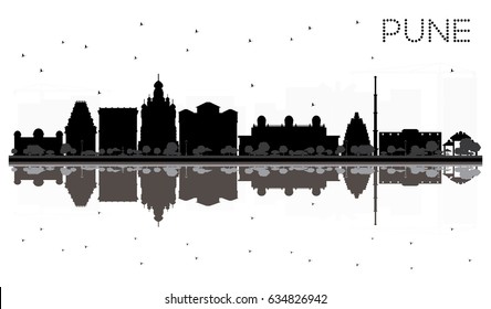 Silueta blanca y negra con reflejos. Ilustración vectorial. Simple concepto plano para presentación turística, banner, cartel o sitio web. Paisaje urbano con lugares famosos.