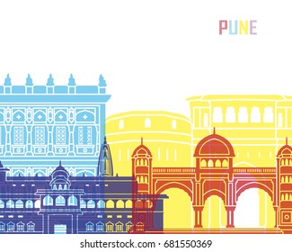 Pune Skyline Pop In Editable Vector File