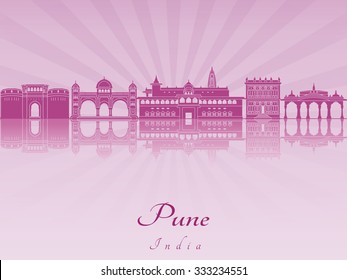 Pune skyline in purple radiant orchid in editable vector file