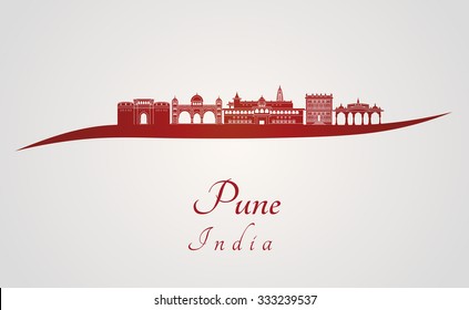 Pune skyline in red and gray background in editable vector file