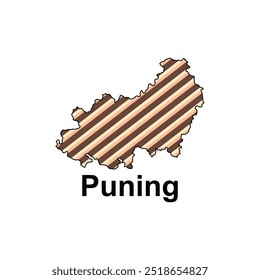 Mapa de puning. mapa de Vector de la capital china Country diseño colorido, Plantilla de diseño de ilustración sobre fondo blanco