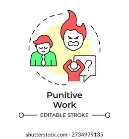 Punitive work multi color concept icon. Workplace stress, professional anxiety. Emotional distress. Round shape line illustration. Abstract idea. Graphic design. Easy to use in presentation, article
