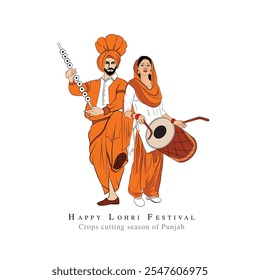 Punjab crops cutting festival illustration, A hand-drawn vector Indian dance, Vector drawing of Bhangra