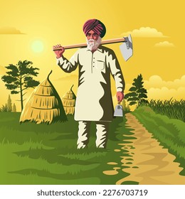 Punjab Farmer - A Vibrant Vector Illustration Depicting the Resilience and Hard Work of Indian Agriculture