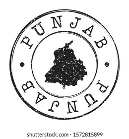 Punjab India Map Postmark. Silhouette Postal Passport. Stamp Round Vector Icon. Vintage Postage Design.