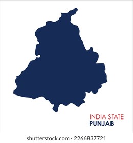 Punjab, India, mapa vectorial, ilustración de silueta detallada alta. Mapa de Punjab, Mapa sólido del estado indio de Punjab, Mapa de Punjab con color.