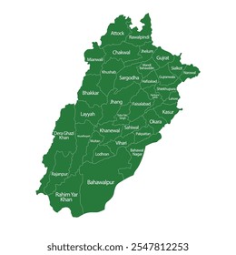 Punjab Mapa con nombres de ciudades Ilustración vectorial