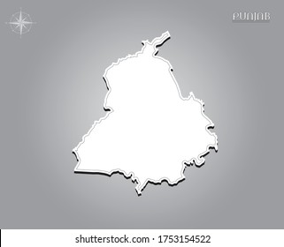 PUNJAB map , indian state map black out line with paper cutting on white gradient background map of india copy space illustration