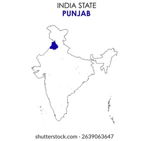Punjab map state of India. Punjab map vector illustration. Punjab vector map on white background.