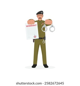 Punjab Police with arrest warrant and handcuffs vector illustation