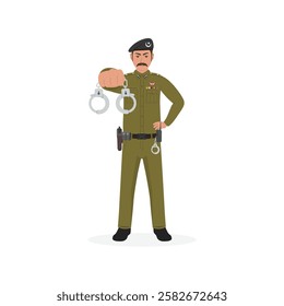 Punjab Police officer showing handcuff arrest gesture vector illustation