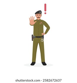 Punjab Police officer using hand sign to stop vector illustation