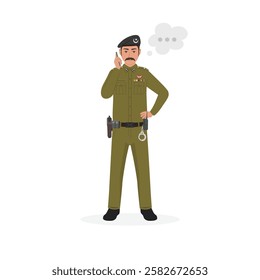 Punjab Policeman talking on mobile vector illustation