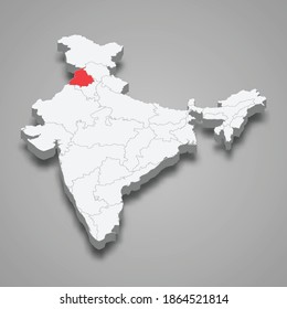 Punjab state location within India 3d isometric map