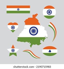 Mapa del estado de Punjab con bandera india. Ilustración vectorial.