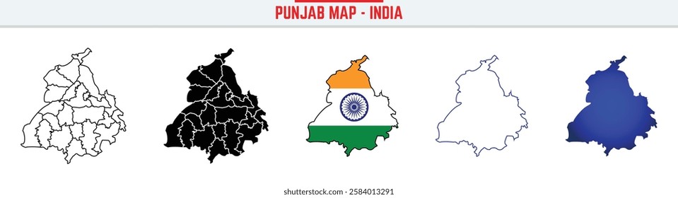 Punjab, State, PB, Outline Icon – India Map Silhouette Vector. India map editable stroke outline icon