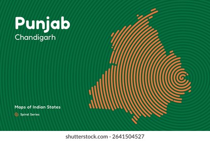 Punjab State Spiral Line Map with Capital Chandigarh – Abstract Indian Map Design