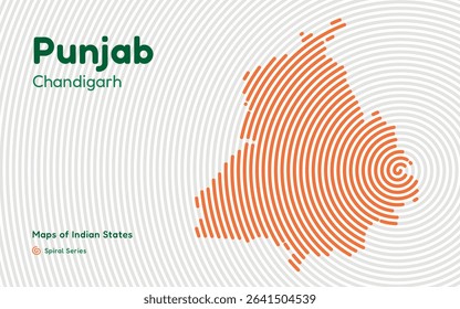 Punjab State Spiral Line Map with Capital Chandigarh – Abstract Indian Map Design