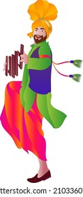 Punjabi Bhangra dancer in harvest festival Lohari, vector illustration