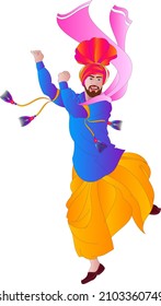 Punjabi Bhangra dancer in harvest festival Lohari, vector illustration
