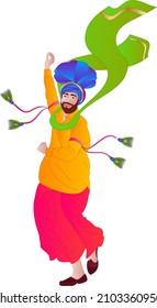 Punjabi Bhangra dancer in harvest festival Lohari, vector illustration