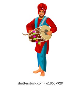 Punjabi bhangra drummer in national cloth vector illustration