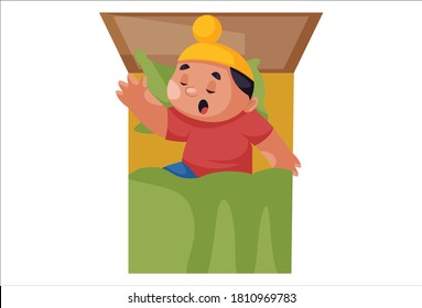 Punjabi boy is sleeping on bed. Vector graphic illustration. Individually on a white background.