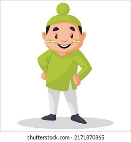El chico punjabí está sonriendo. Ilustración gráfica vectorial. Individualmente sobre un fondo blanco.
