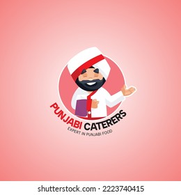 Punjabi caterers expert in Punjabi food Indian vector mascot logo template. 