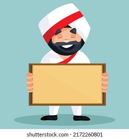 Punjabi chef is holding a board. Vector graphic illustration. Individually on colored  background.	